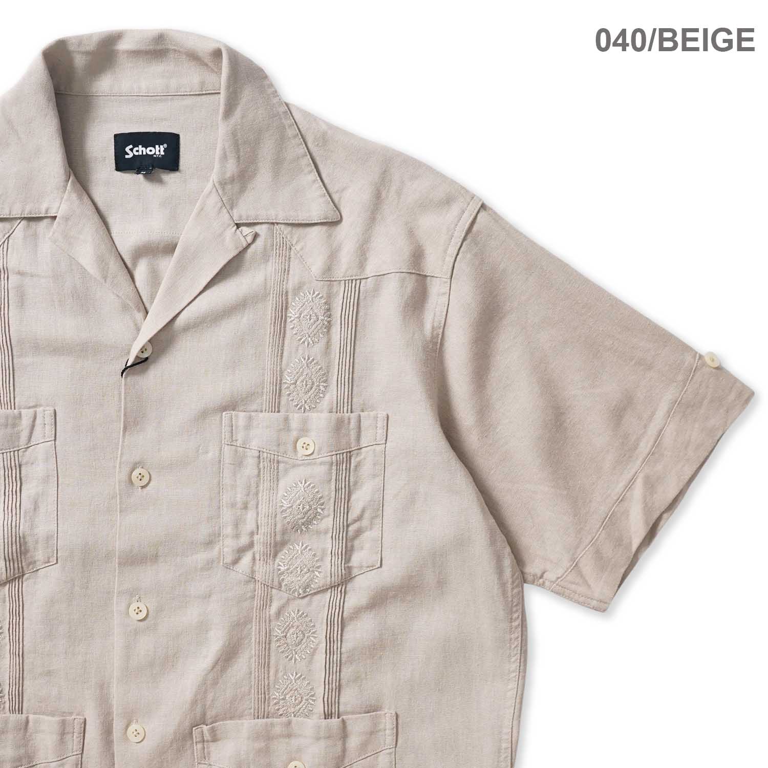 Schott ����å� Ⱦµ ����� ��LINEN GUAYABERA SHIRT�� 782-6123008