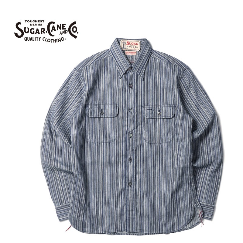 SUGAR CANE ���奬�������� Ĺµ ����� "FICTION ROMANCE 5.5oz. INDIGO STRIPE WORK SHIRT" SC29396