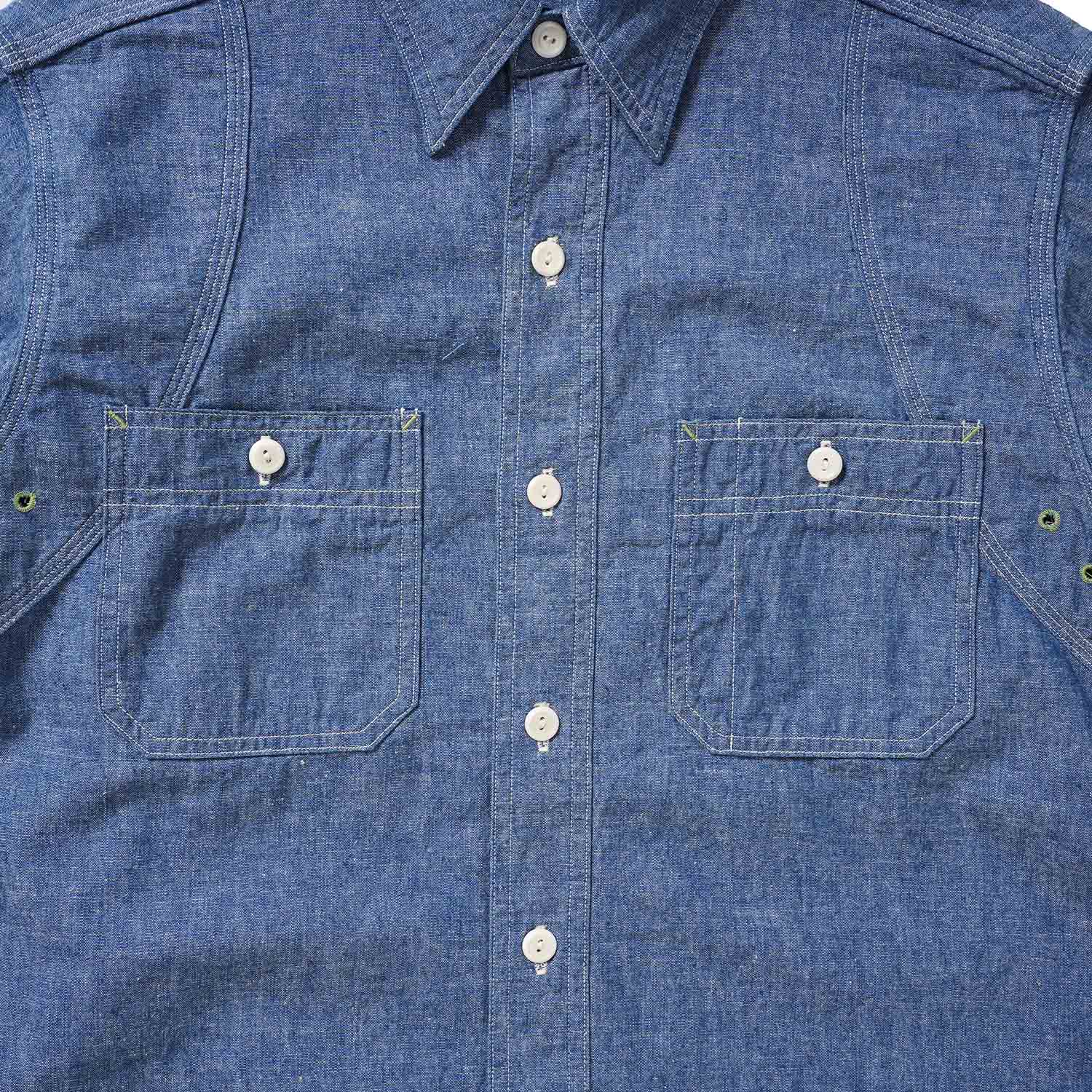 WAREHOUSE �������ϥ��� Ĺµ ����� Lot 3064  ��VENTILATION TRIPLE STITCH CHAMBRAY SHIRTS��  3064(25AW)