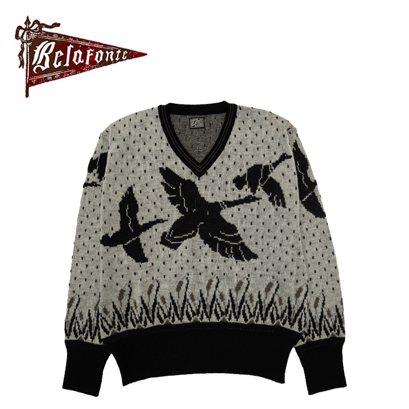 BELAFONTE �٥�ե����  �˥åȥ�������  RAGTIME WILD DUCK V NECK SWEATER (BLK x GRY)  BF-20-014-1