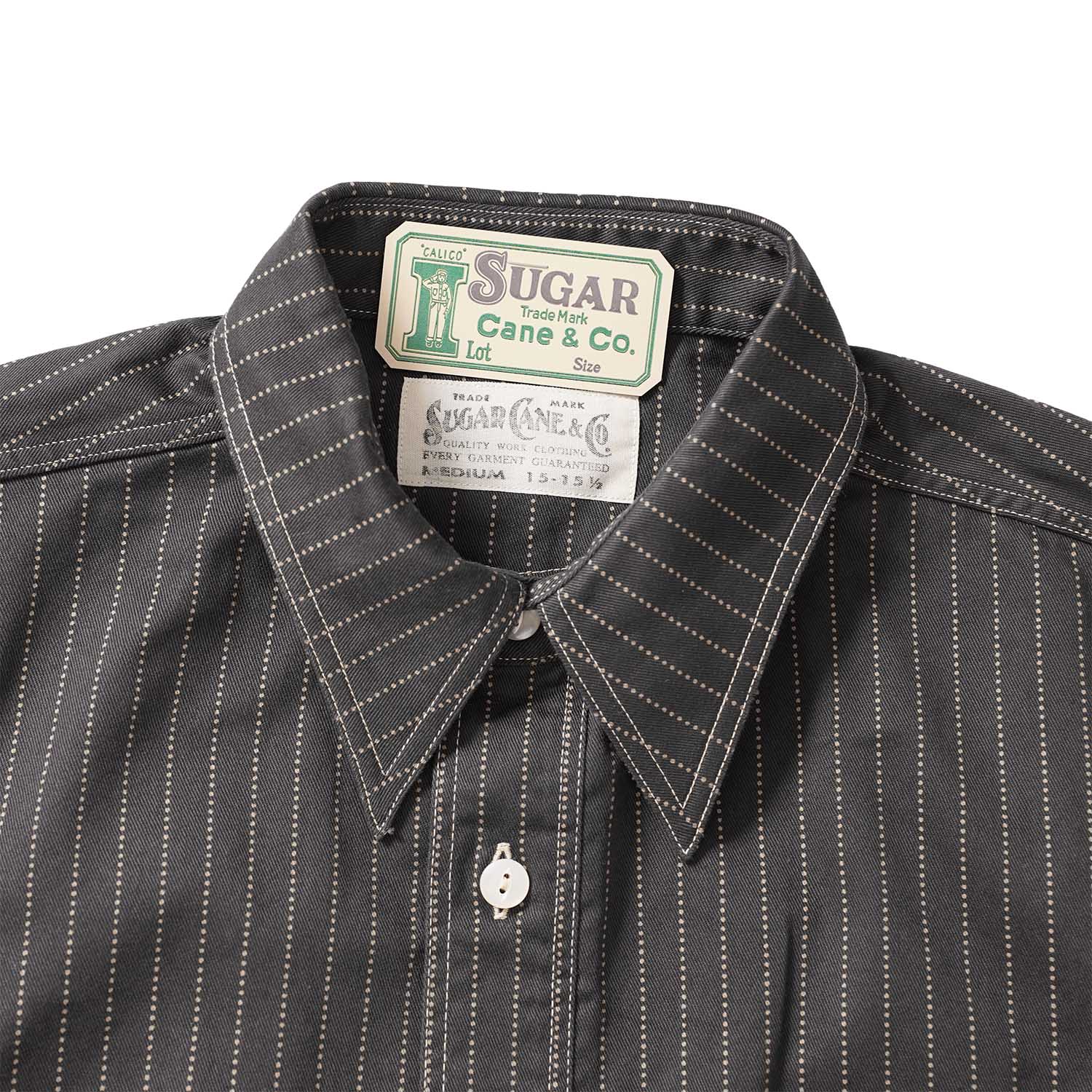 SUGAR CANE ���奬�������� Ⱦµ����� ��FICTION ROMANCE 8.5oz. BLACK WABASH STRIPE WORK SHIRT (SHORT SLEEVE)�� SC39702