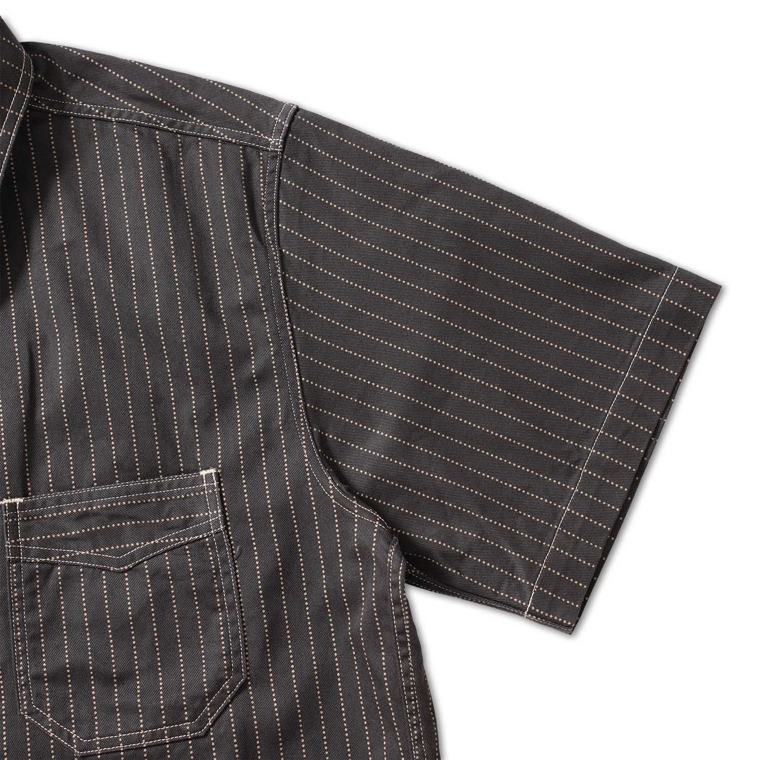 SUGAR CANE ���奬�������� Ⱦµ����� ��FICTION ROMANCE 8.5oz. BLACK WABASH STRIPE WORK SHIRT (SHORT SLEEVE)�� SC39702