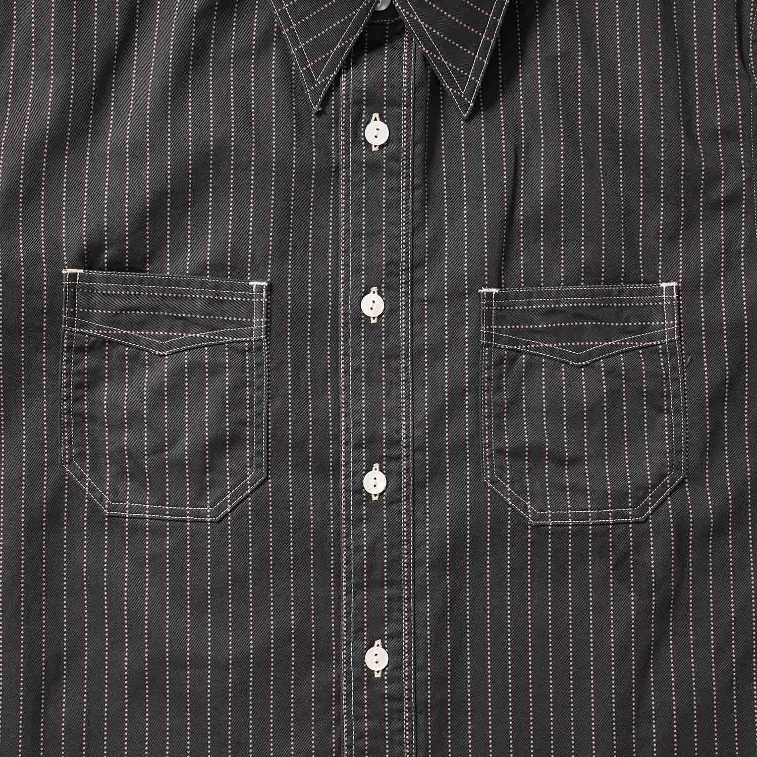SUGAR CANE ���奬�������� Ⱦµ����� ��FICTION ROMANCE 8.5oz. BLACK WABASH STRIPE WORK SHIRT (SHORT SLEEVE)�� SC39702