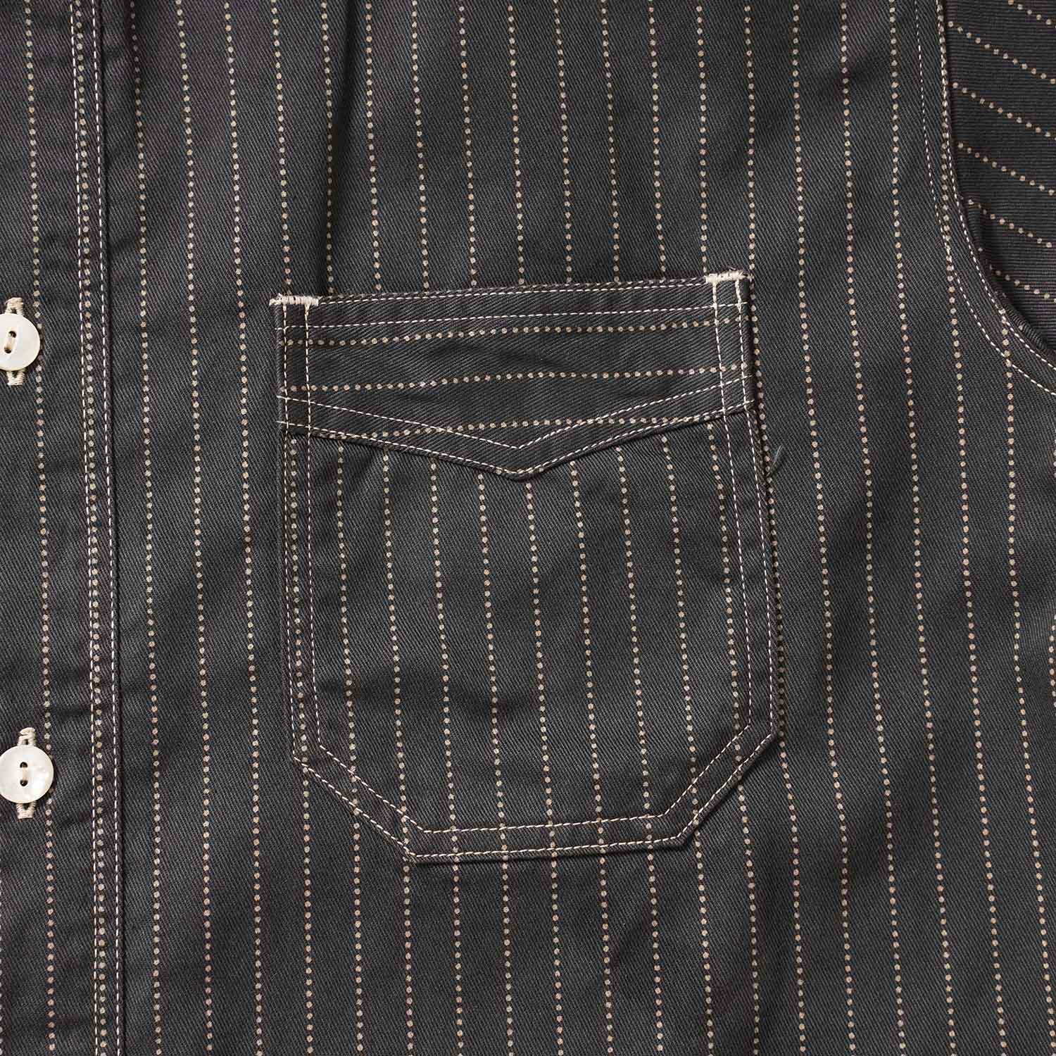 SUGAR CANE ���奬�������� Ⱦµ����� ��FICTION ROMANCE 8.5oz. BLACK WABASH STRIPE WORK SHIRT (SHORT SLEEVE)�� SC39702