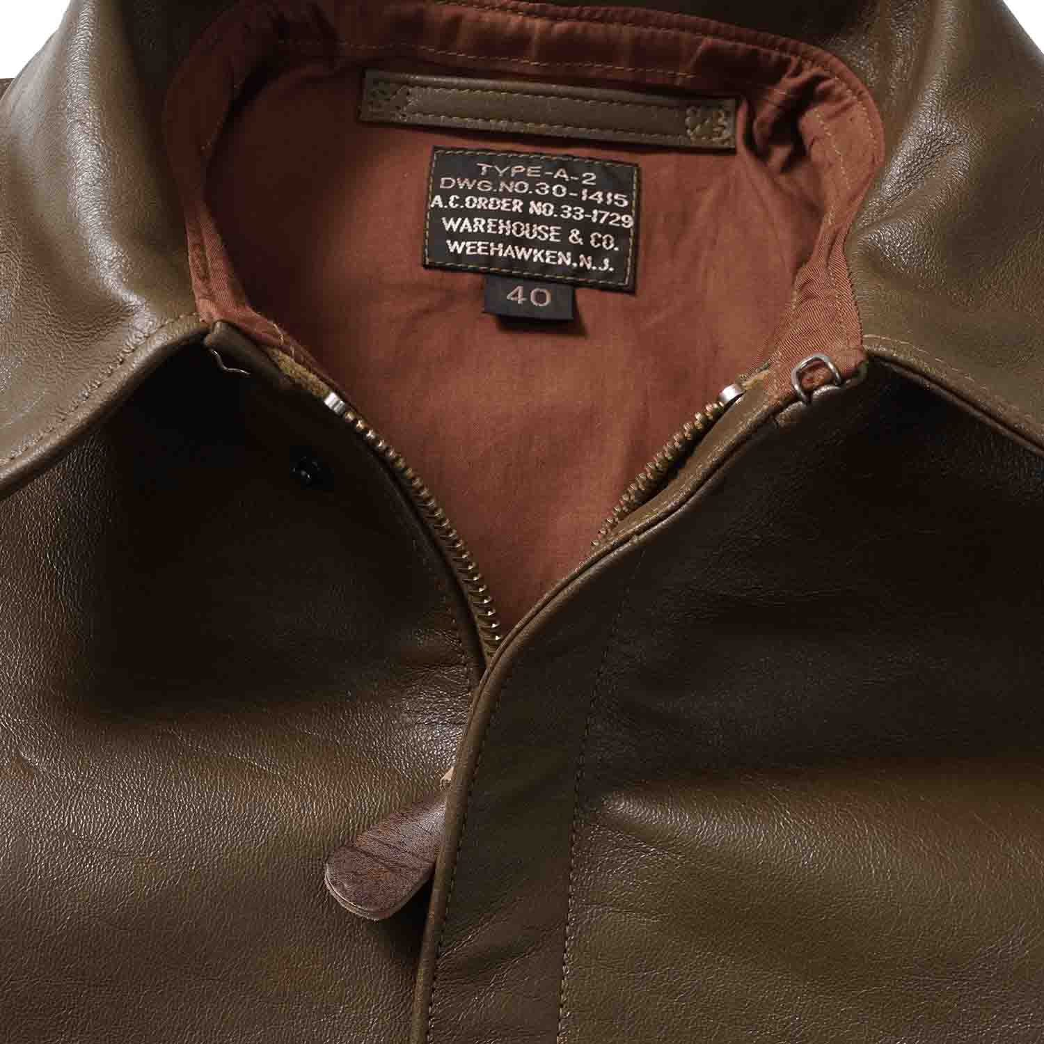 WAREHOUSE �������ϥ��� ���㥱�å� A-2  Lot 2232  "WERBER LEATHER COAT CO. TYPE A-2 JACKET ORDER NO.33-1729"  2232 (25SS)