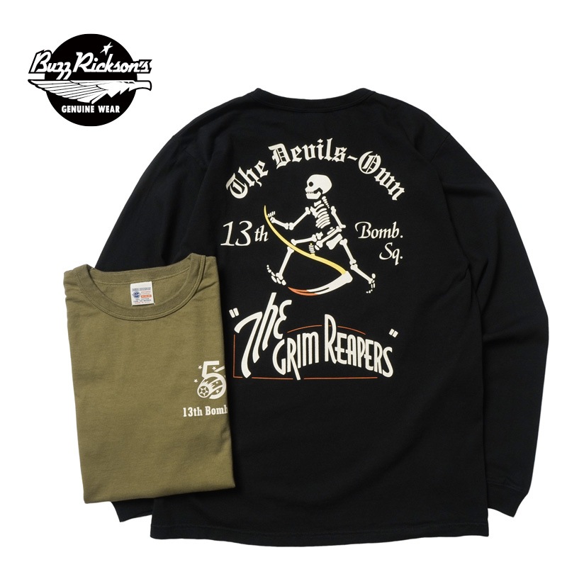 BUZZ RICKSON'S �Х��ꥯ���� Ĺµ T����� ��L/S T-SHIRT 13th BOMB.SQ.THE GRIM REAPERS��  BR69628