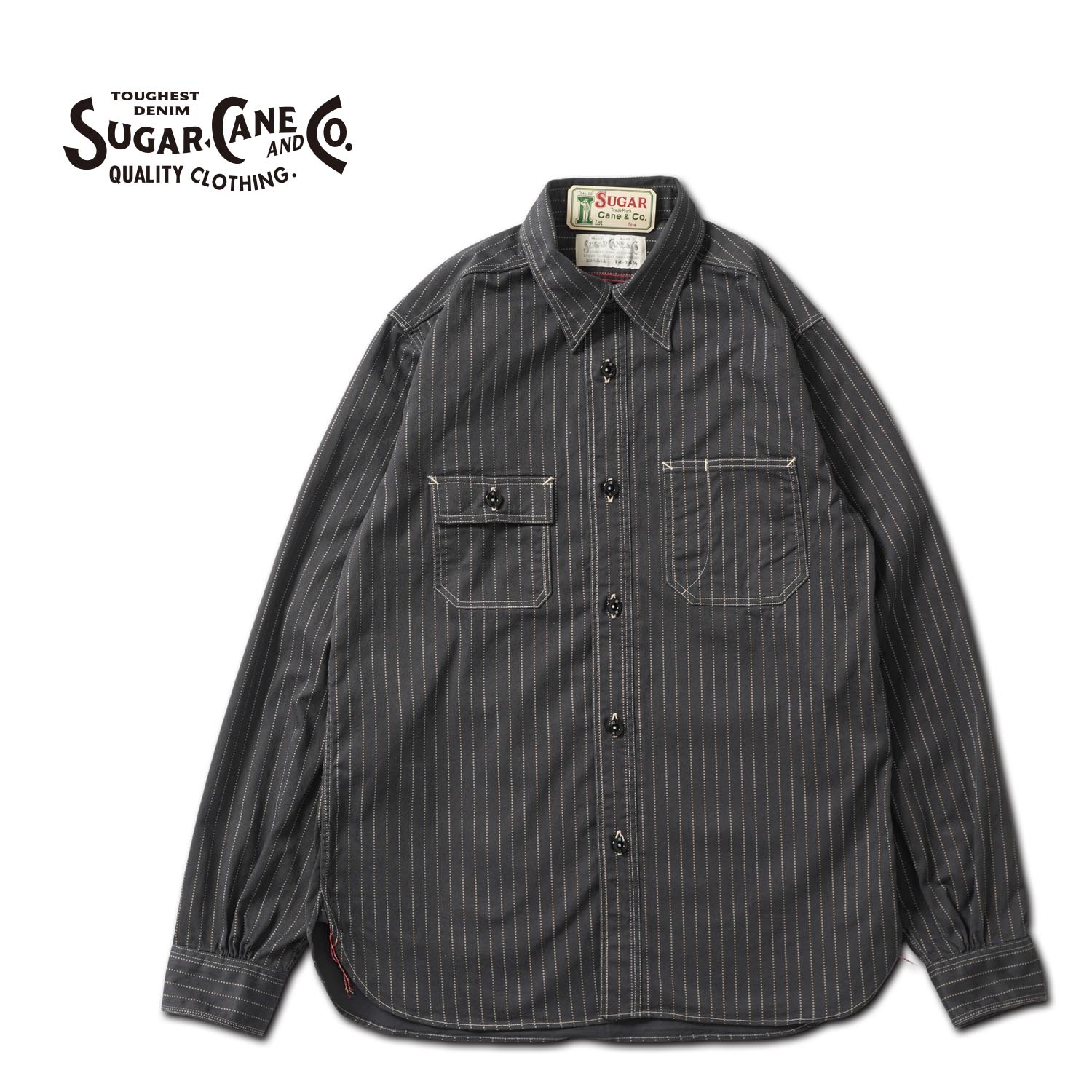 SUGAR CANE ���奬�������� Ĺµ ����� "FICTION ROMANCE 8.5oz. BLACK WABASH STRIPE WORK SHIRT"  SC29585