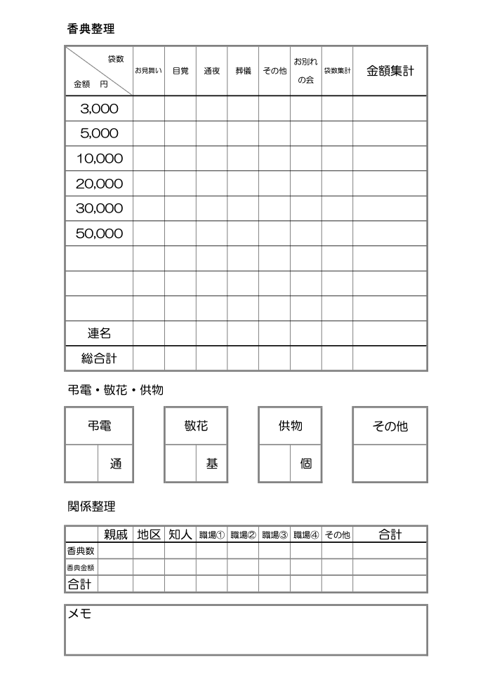 香典帳 手書き記入用 宅配リスト付き 葬送の記録帳