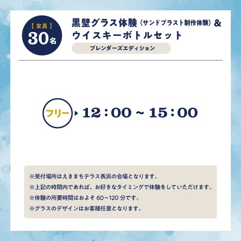 【9/16(土)】長濱フェス 黒壁グラス体験＆ウイスキーボトルセット　B
