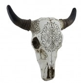 ��²�ǥ�����Τ��� ��ͺ�� Ƭ���� ������ Ħ�� Ħ��/ Tribal Design Carved White Bull Skull Wall Hanging��͢���ʡ�