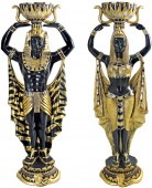 クレオパトラのヌビア人の男女召使いの彫像 インテリア彫刻 オブジェ装飾品 洋風オーナメント 神殿 新築祝い 貴賓室 プレゼント 贈り物(輸入品)