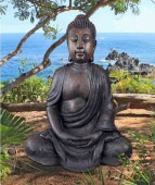 大寺院の瞑想する仏彫像 大仏盧舎那仏:玄武岩風仕上げオーナメント彫刻置物/ガーデン 庭園(輸入品