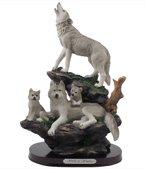 ��ξ�γ���ϵ�Ȳ�² Ħ����ʪ Ħ��/ Howling Wolf and Family on a Rock Statue for Decorative Lodge and Rustic Cabin Decor(͢����)