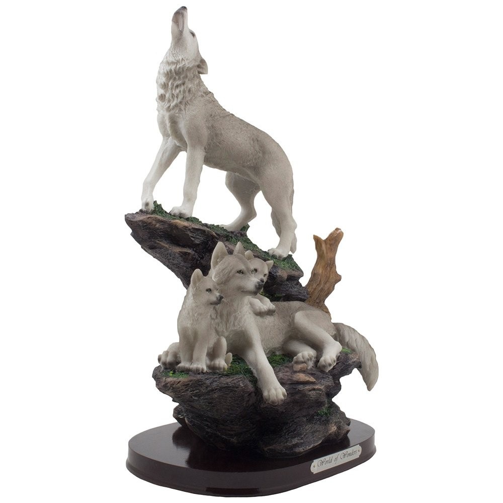 ��ξ�γ���ϵ�Ȳ�² Ħ����ʪ Ħ��/ Howling Wolf and Family on a Rock Statue for Decorative Lodge and Rustic Cabin Decor(͢����)