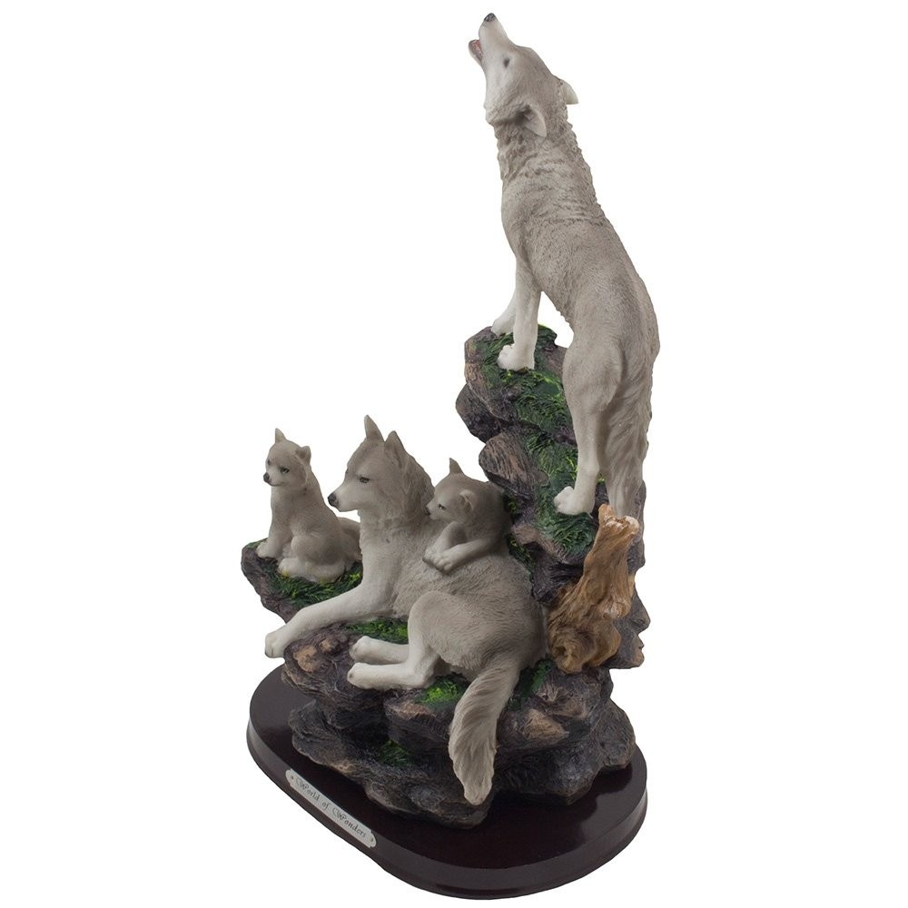 ��ξ�γ���ϵ�Ȳ�² Ħ����ʪ Ħ��/ Howling Wolf and Family on a Rock Statue for Decorative Lodge and Rustic Cabin Decor(͢����)
