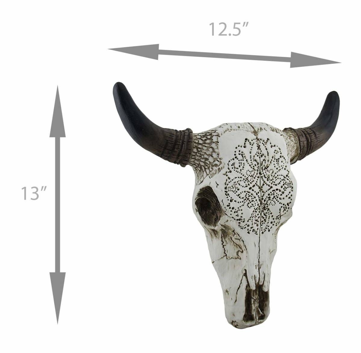 ��²�ǥ�����Τ��� ��ͺ�� Ƭ���� ������ Ħ�� Ħ��/ Tribal Design Carved White Bull Skull Wall Hanging��͢���ʡ�