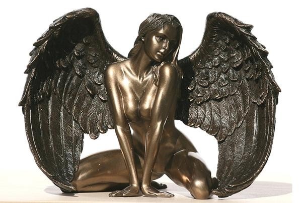  ŷ ̡ɥ󥰥󥸥 ֥ Ħ Ħ/Bronzed Finish Kneeling Nude Winged Female Statue͢