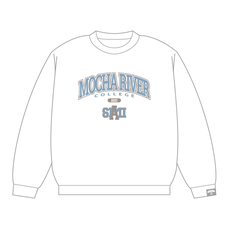 MOCHA RIVER College Logo Sweatshirt WHITE