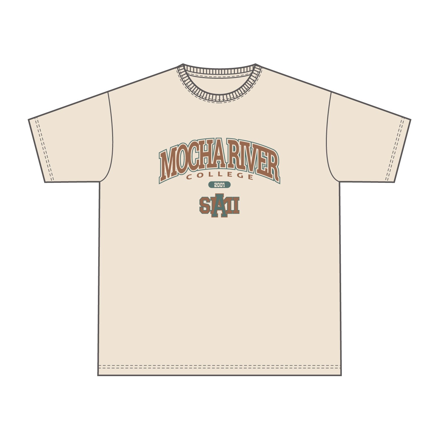 MOCHA RIVER College Logo T-shirt VINTAGE NATURAL
