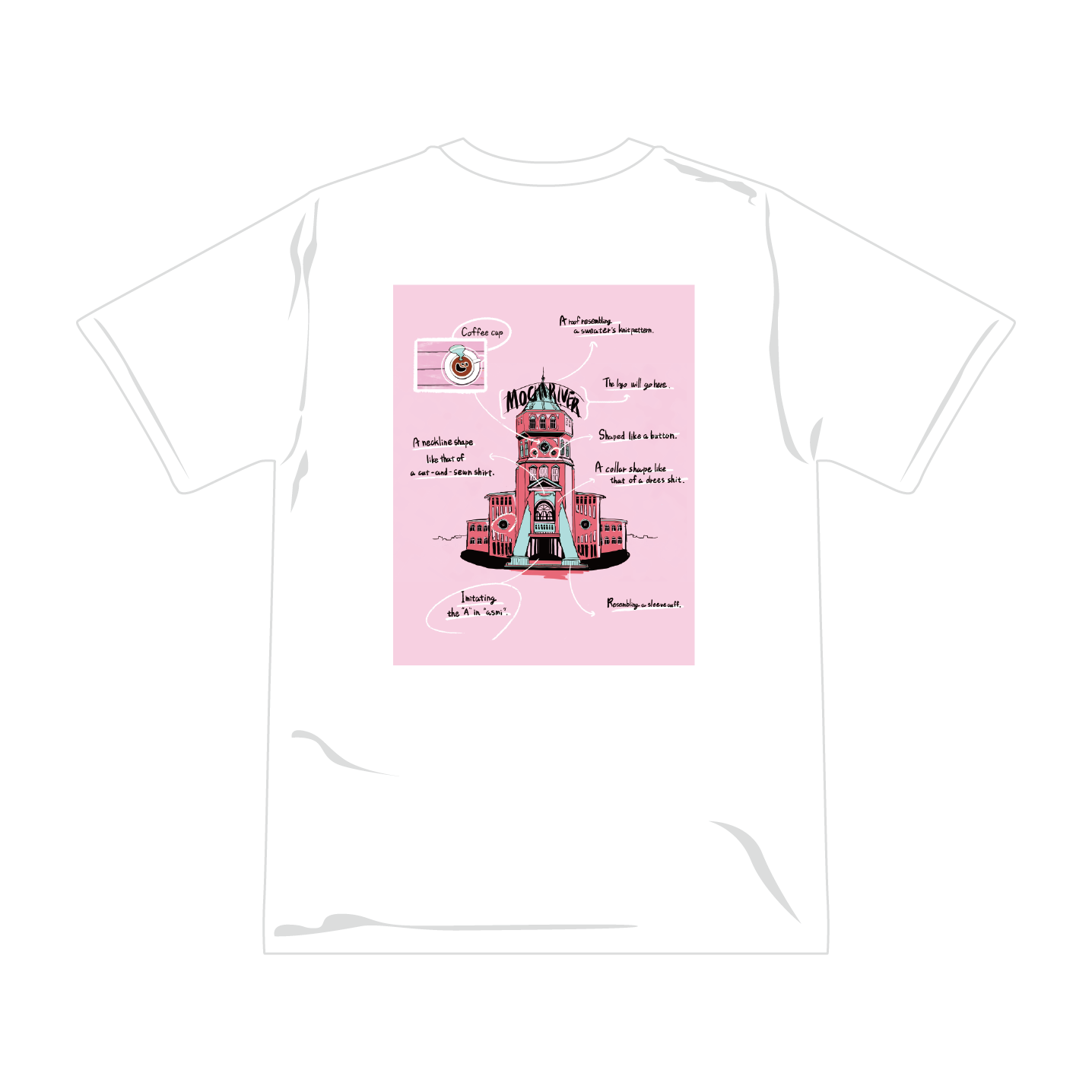 MOCHA RIVER College Logo Under Construction T-shirt WHITE