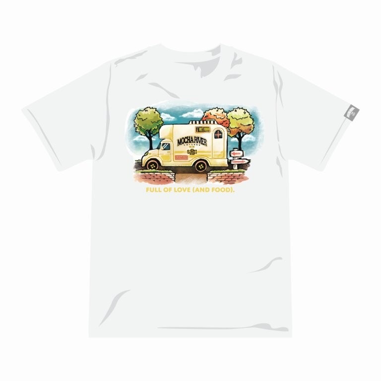 MOCHA RIVER Food Delivery Vehicles T-shirt VANILLA WHITE
