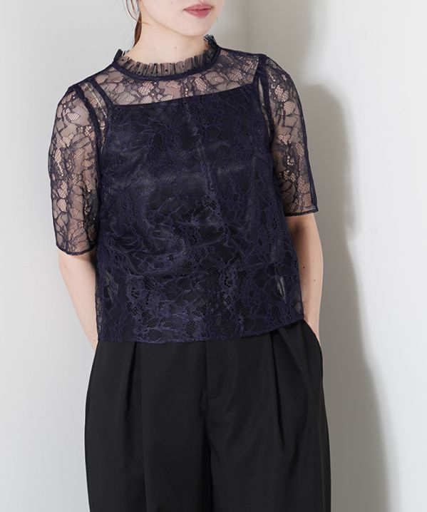 レーススタンドドットブラウス