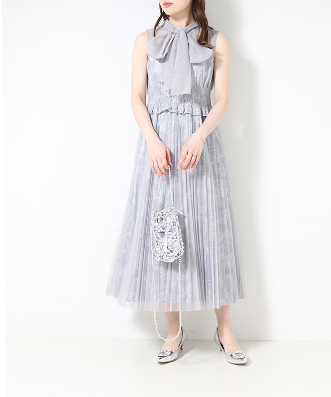 ボウタイフラワープリーツドレス■