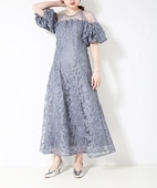 Cotton race souffle sleeve dress■