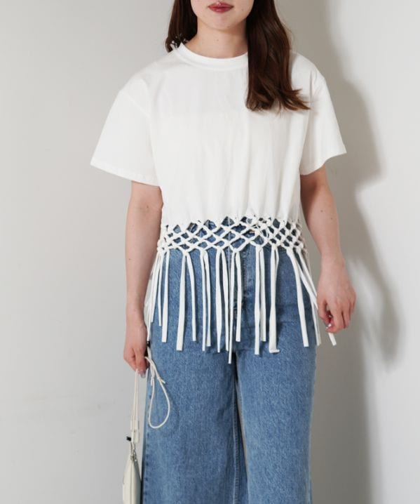 TRANOI. クロスフリンジTシャツ