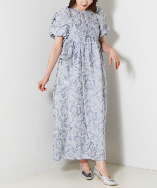 bubble sleeve jacquard dress