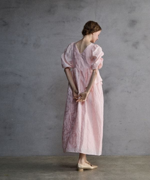 bubble sleeve jacquard dress