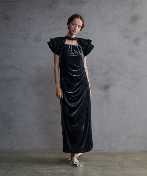 drape velour dress(dot)