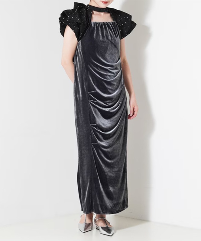 drape velour dress(dot)