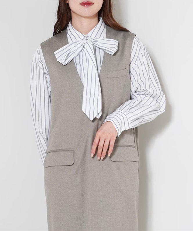 リボン付きシャツブラウス