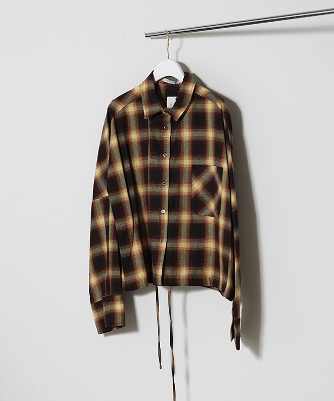 チェック柄ドロストデザインシャツ