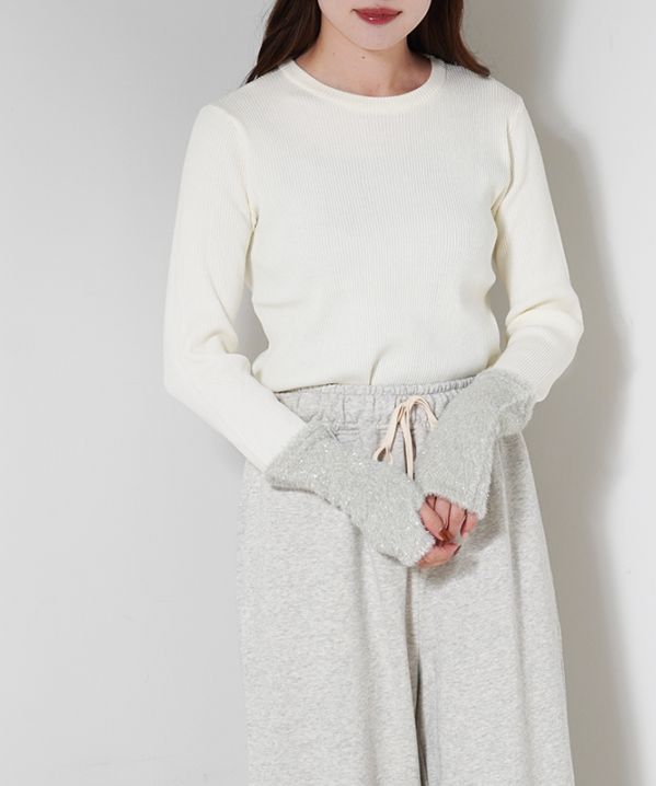 ラメシャギーアームウォーマーニット