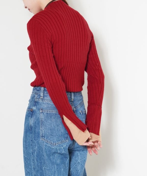 配色リブニット