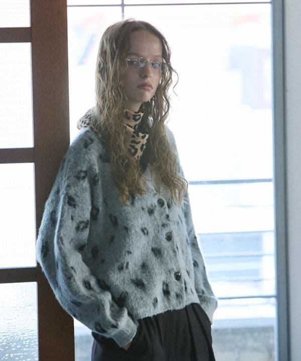 裏毛レオパードJQニットカーディガン