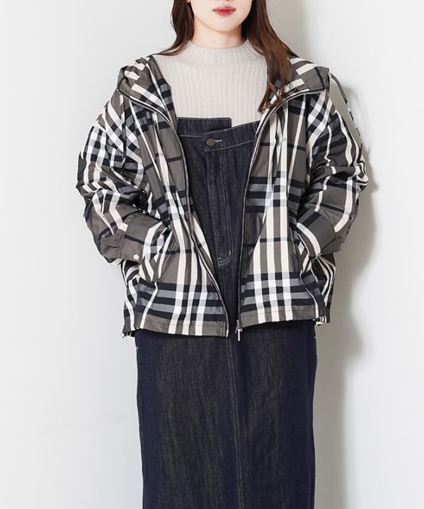 チェックフーディーブルゾン