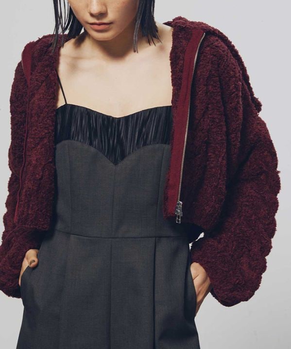 ビッグカラー手編みジップカーディガン