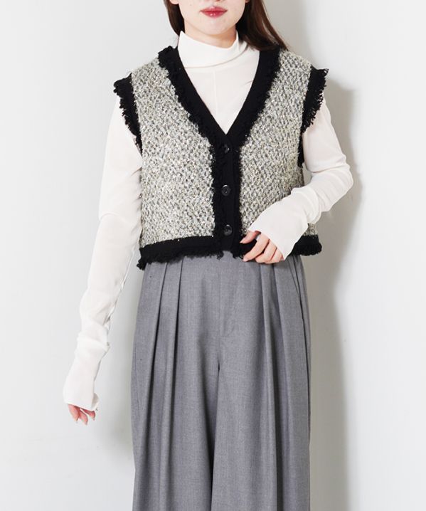 Tweed fringe compact vest