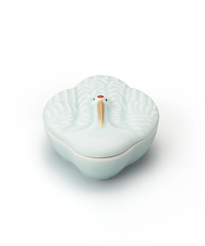 【受注生産】モイスト青磁 金彩 鶴蓋物