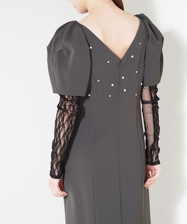 lace arm drape dress
