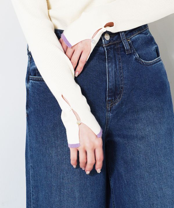 配色ラインタートルニット