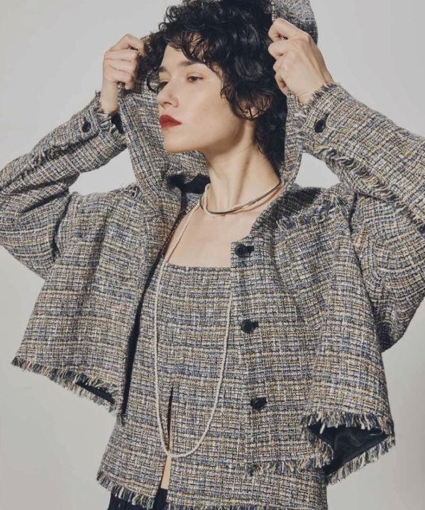 ツイードフードブルゾン