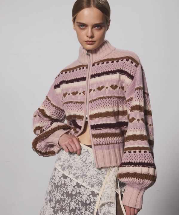 マルチボーダージップニット