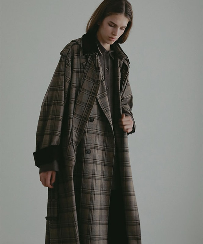 フードストールロングトレンチコート