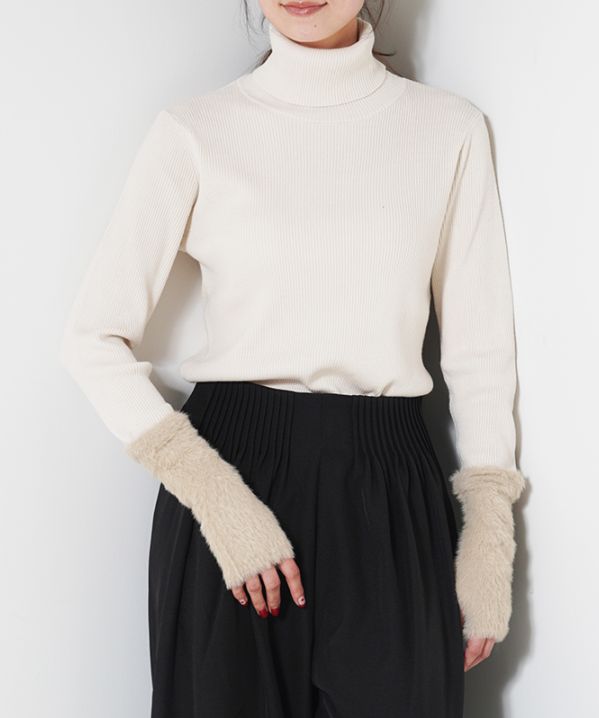 タートルネック シャギー切替リブニット