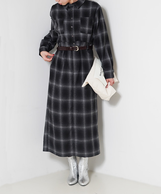 オンブレチェックワンピース