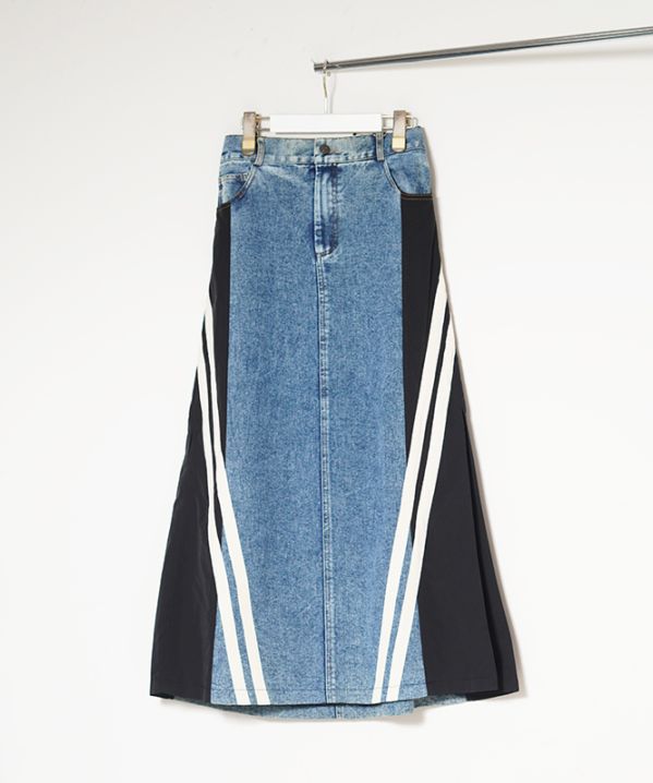サイド切替ラインデニムスカート